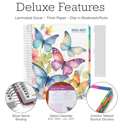 2026-2027 Excello Brands Watercolor Butterflies 8.5 x 11 Academic Weekly & Monthly Teacher Planner, Paperboard Cover