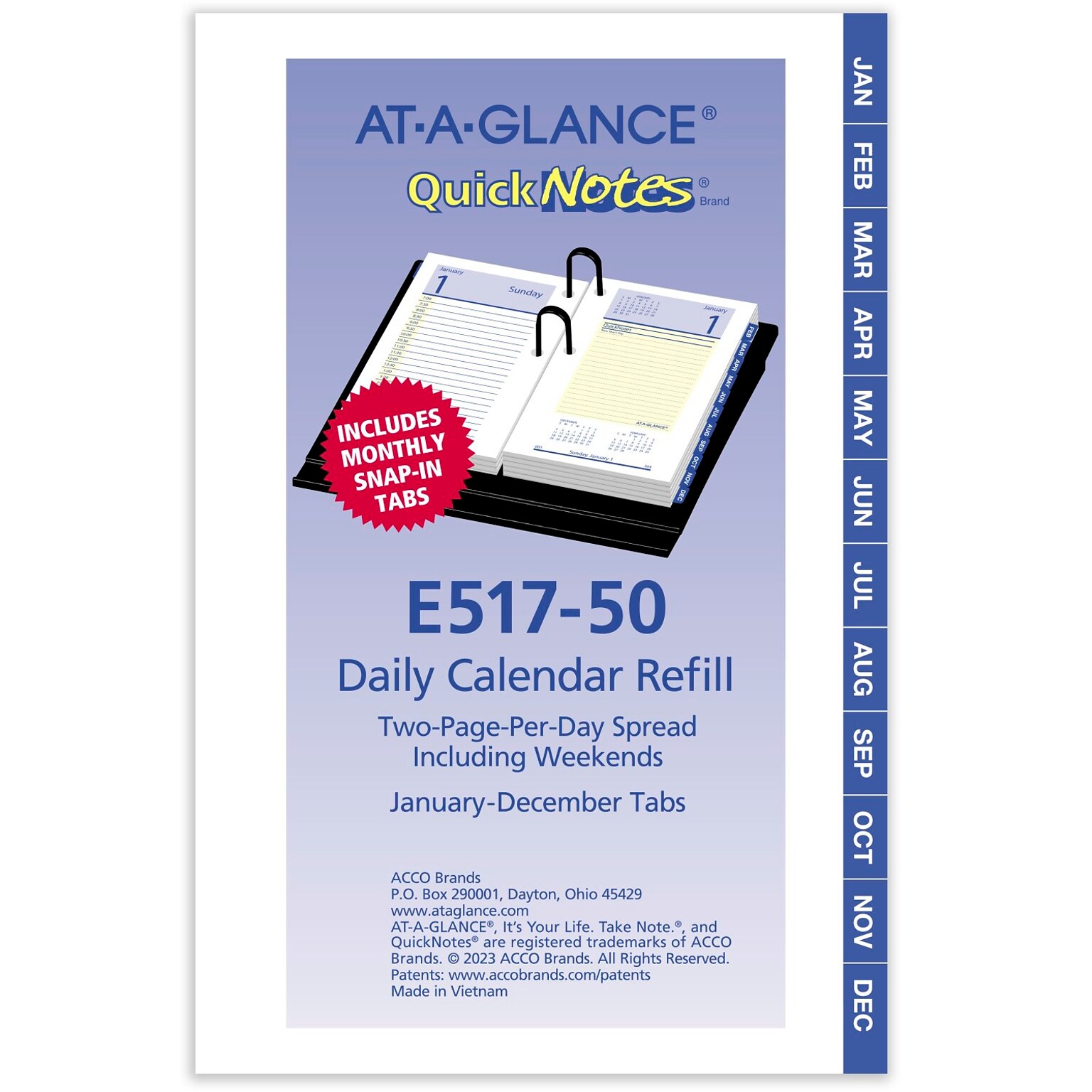 2026 AT-A-GLANCE QuickNotes 6 x 3.5 Daily Calendar Refill Pages, Multicolored (E517-50-26)