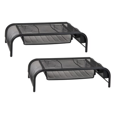 Mind Reader Monitor Stand with Paper Tray, Up to 24 Monitor, Black, 2/Pack (2MESHMON-BLK)