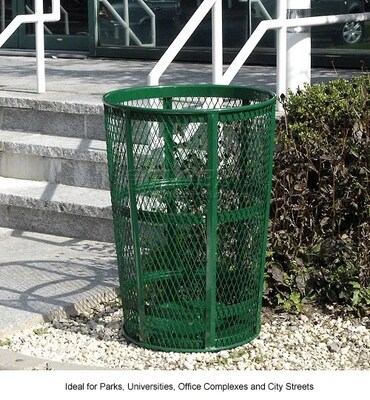 Global Industrial Outdoor Steel Mesh Corrosion-Resistant Trash Can, 48 Gallon, Green (237634GN)