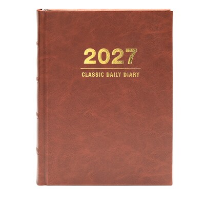 2027 Excello Brands 7.3" x 8.5" Daily Standard Planner, Paperboard Cover, Brown Leather (CD68-CY27-BN-L)