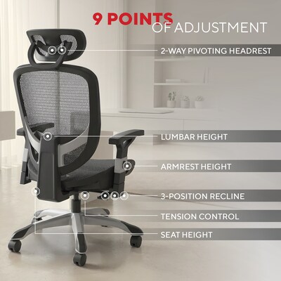 Staples Hyken Ergonomic Mesh Swivel Task Chair, Black (ST63137)