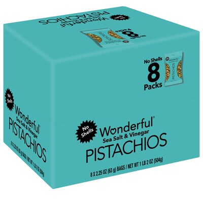 Wonderful Pistachios Sea Salt & Vinegar Pistachios, 2.25 oz., 8 Bags/Box (PAR70033)