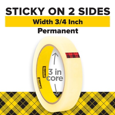 Scotch Permanent Double Sided Tape Refill, 3/4 x 36 yds., Clear, 2/Pack (665-2P34-36)