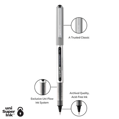 uni-ball Vision Rollerball Pens, Fine Point, 0.7mm, Black Ink, 36/Pack (1921066)