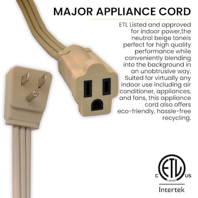 GoGreen Power 14/3 6' Appliance Cord, Beige, 3/Pack (GG-25606)