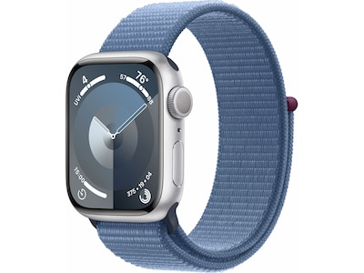 Apple Watch Series 9 (GPS) Smartwatch, 41mm, Silver Aluminum Case with Winter Blue Sport Loop (MR923
