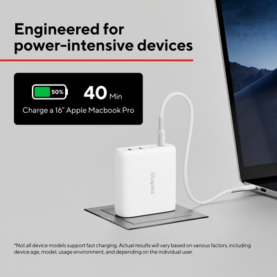 Staples TECH GaN USB-A/USB-C Wall Charger with Cable, 100W, White (ST62314)