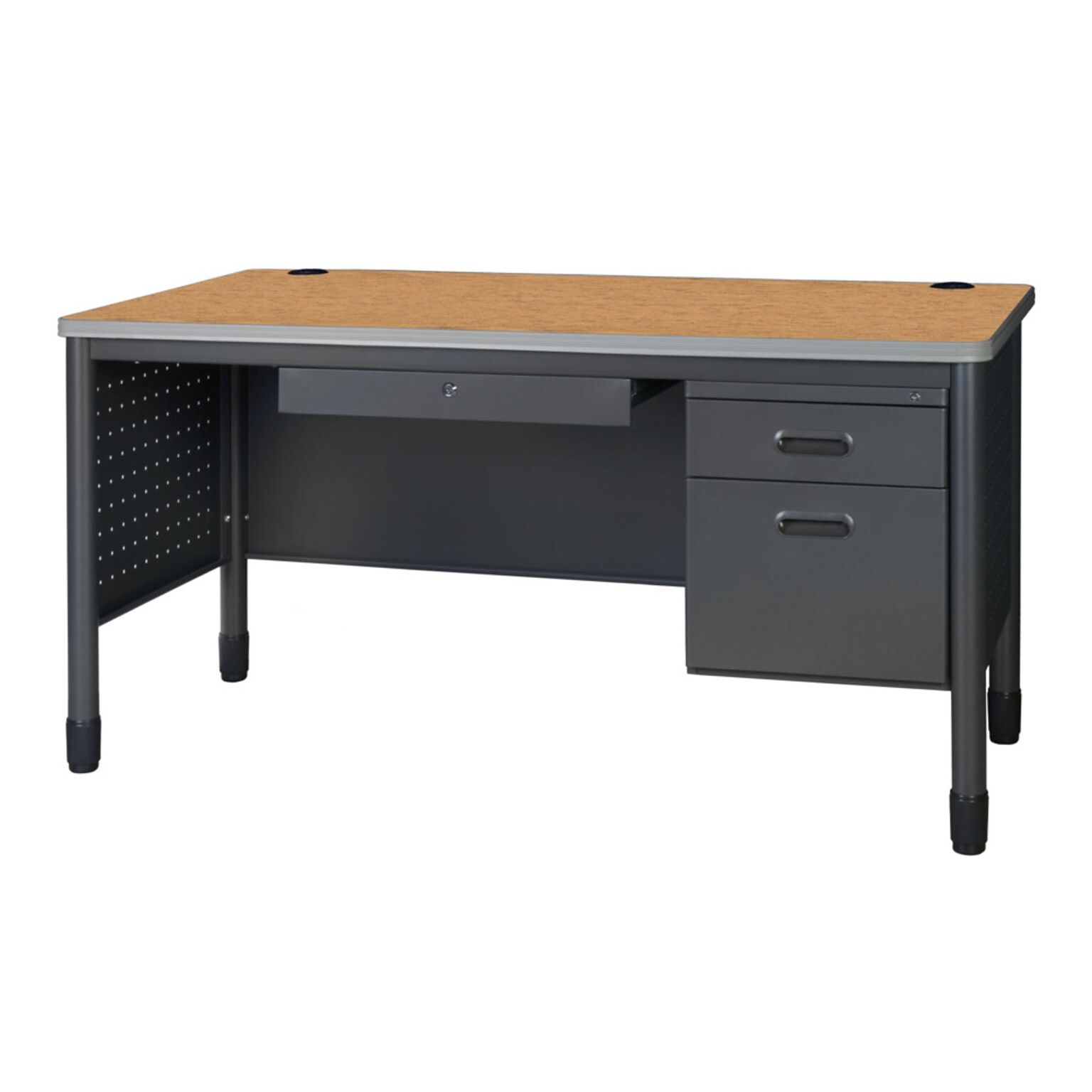 Regency Mesa Steel Single Pedestal Teachers Office Desk w/ Center Drawer, 60 x 30, Medium Oak (66366SPCDMO)