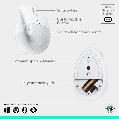 Logitech Lif Vertical Wireless Ergonomic  Optical Mouse, Off-White (910-006469)