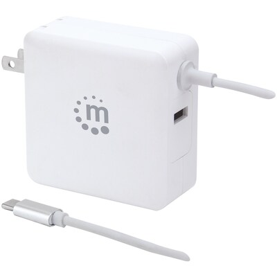 Manhattan Power Delivery Wall Charger with Built-in USB-C Cable, 60-Watts, White, (180245)