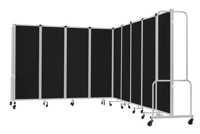 National Public Seating Robo Series 9-Panel Folding Mobile Room Divider, 72"H x 210"W, Black Fabric (RDG6-9PT10)
