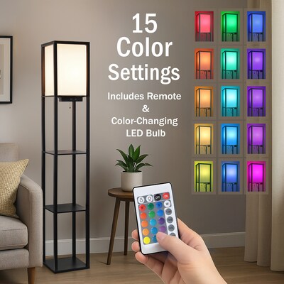 Simple Designs Etagere Organizer 62.5" Floor Lamp with Rectangular Shade, Black (LF1037-BLK-CCLB)