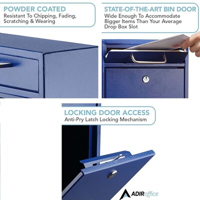 AdirOffice Steel Indoor/Outdoor Interoffice Drop Box Mailbox, Medium, Blue (631-05-BLU-PKG)