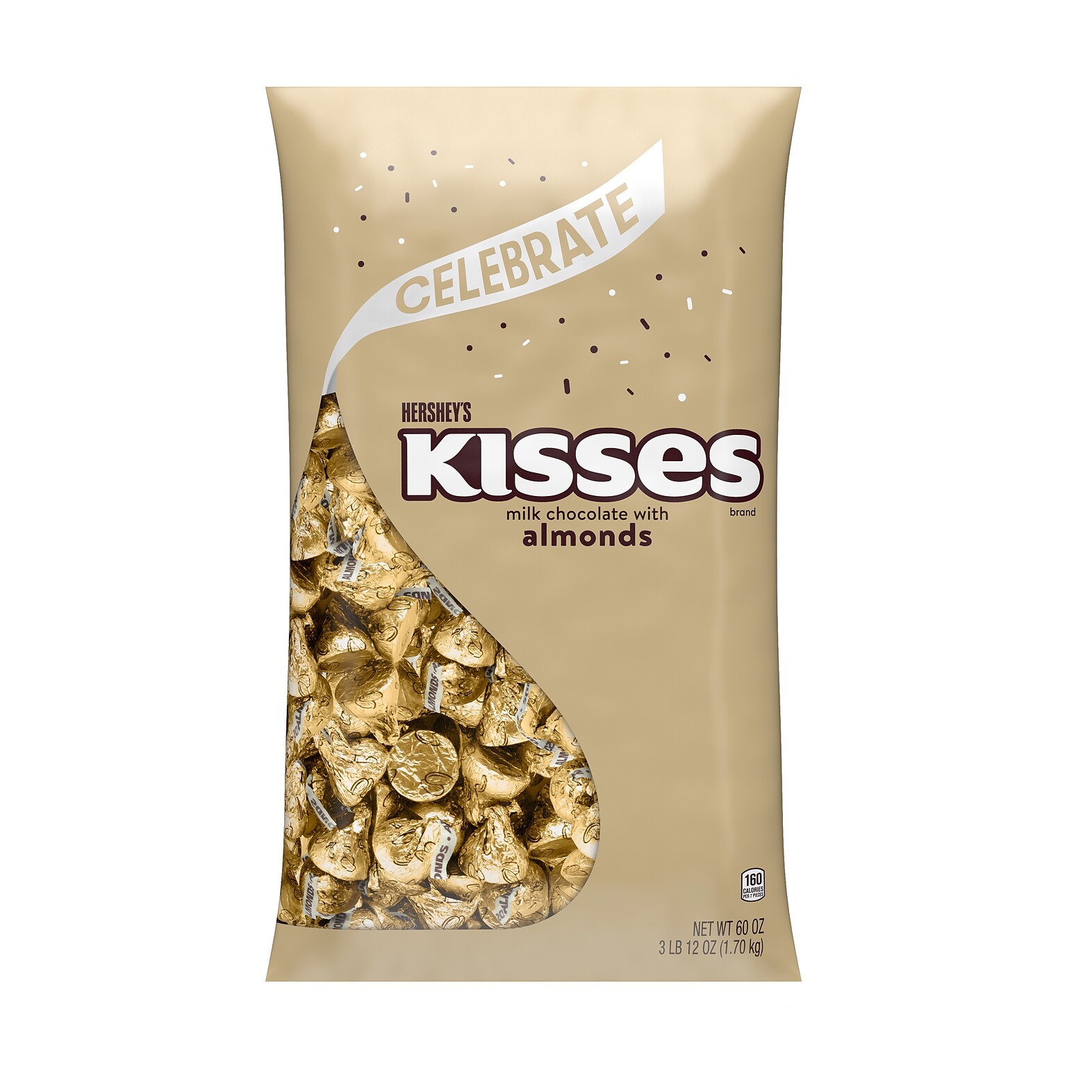HERSHEYS KISSES Milk Chocolate with Almonds Candy Bulk Bag, Gold Foils, 60 oz., 400/Bag (HEC16222)