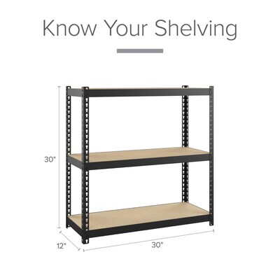Space Solutions 1000 Riveted Steel Shelving 3-Shelf Unit, 12" x 30" x 30", Black (22539)