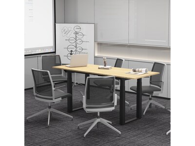 FlexiSpot E7Q 72"W Electric Adjustable Standing Desk, Bamboo/Black (E7QBR7230-LBZB)