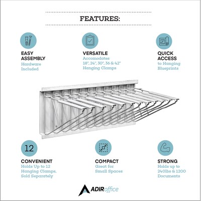 AdirOffice Steel Hanging Wall File, For Blueprint & Large-Format Files, White (617-WHI-KIT1)