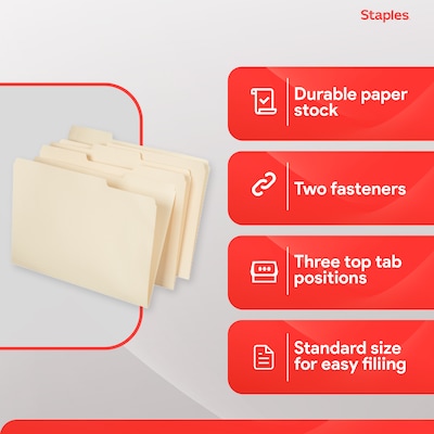 Staples Reinforced  Classification Folder, 3/4" Expansion, Letter Size, Manila, 50/Box (ST831099/831099)