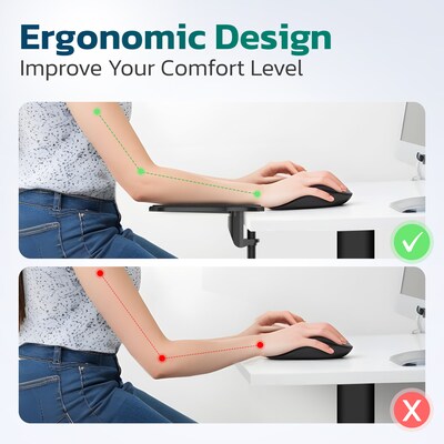 Purely E5620 Ergonomic Arm Rest/Elbow Support for Desk, 180° Adjustable Computer Desk Support Extender, Black (PARE5620)