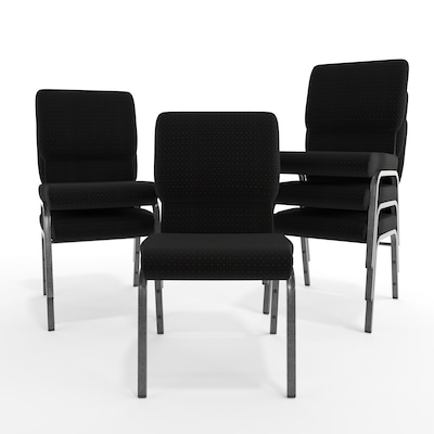 Flash Furniture HERCULES Series Fabric Church Stacking Chair, Black Patterned/Silver Vein Frame, 4 Pack (4FCH185SVJP02)