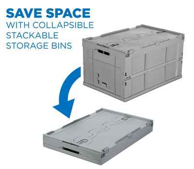 Mount-It! 68.68 Quart Folding Storage Crate with Hinged Lid, Plastic, Gray (MI-908)