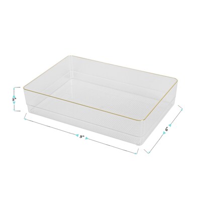 Martha Stewart Kerry Plastic Stackable Office Desk Drawer Organizer, Clear/Gold, 3/Set (BEPB8974G3CGD)