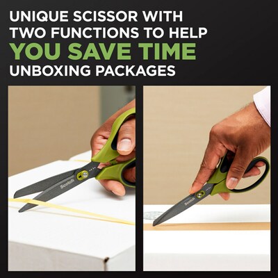 Scotch Non-Stick Unboxing 8" Scissors, Pointed Tip, Green (1488NS)