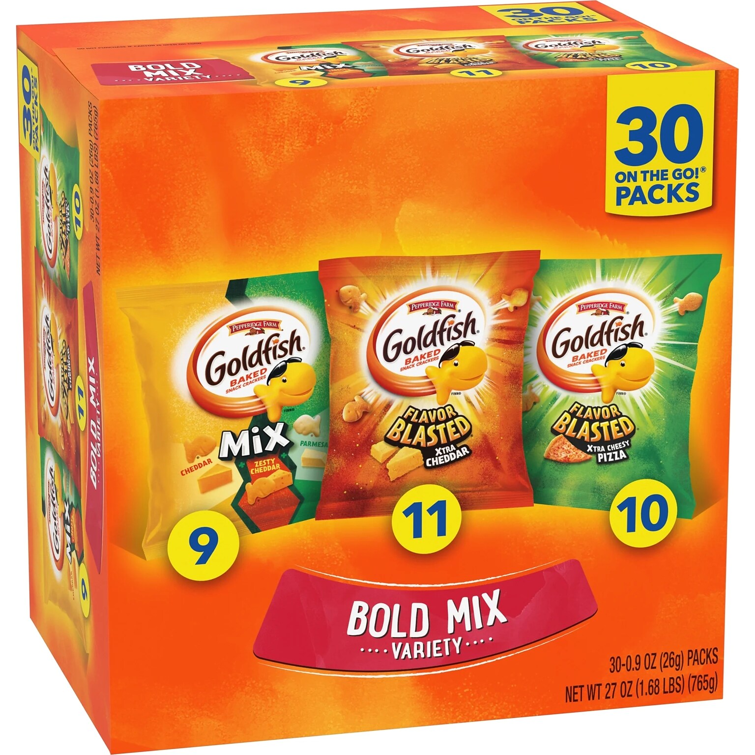 Goldfish Bold Mix Cheese Crackers Variety Pack, 27 oz., 30 Bags/Box (CAM05137)