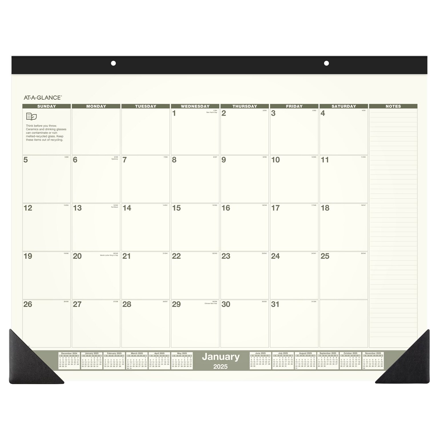 2025 AT-A-GLANCE Recycled 21.75 x 17 Monthly Desk Calendar, Green/Black (SK32G-00-25)