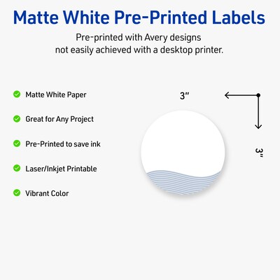 Avery Laser/Inkjet Circle Multipurpose Labels, 3 Dia., White, 60/Pack (S00EV1)