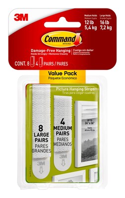 Command Medium and Large Picture Hanging Strips, 4 Pairs of Medium Command Strips, 8 Pairs of Large
