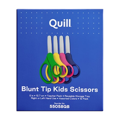 Quill Brand® Teacher Pack 5 Kids Blunt Tip Stainless Steel Scissors, Straight Handle, Right and Lef