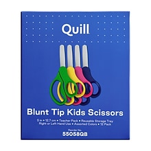 Quill Brand® Teacher Pack 5 Kids Blunt Tip Stainless Steel Scissors, Straight Handle, Right and Lef
