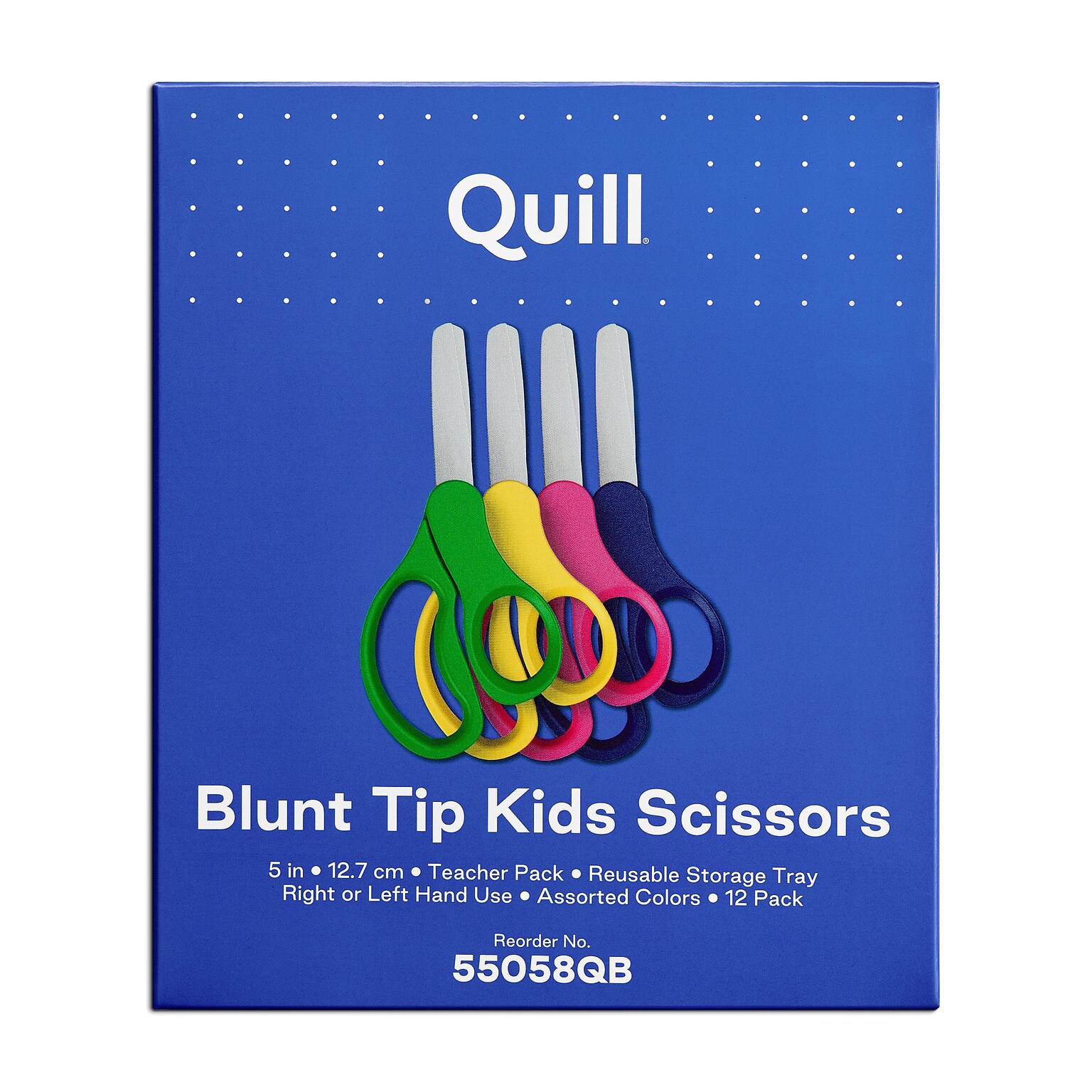 Quill Brand® Teacher Pack 5 Kids Blunt Tip Stainless Steel Scissors, Straight Handle, Right and Left Handed, 12/Pack (55058QB)