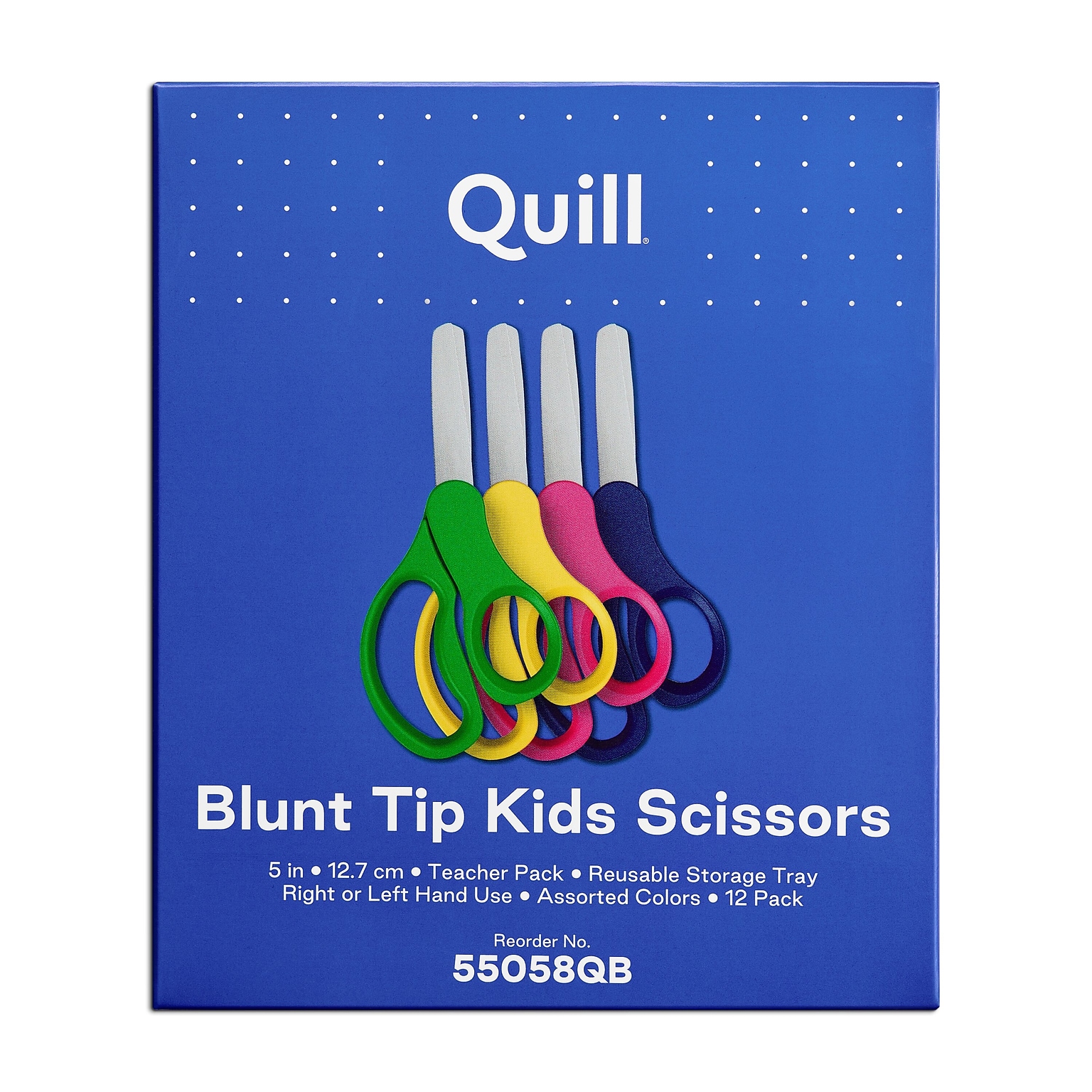 Quill Brand® Teacher Pack 5 Kids Blunt Tip Stainless Steel Scissors, Straight Handle, Right and Left Handed, 12/Pack (55058QB)