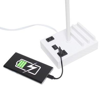 Simple Designs Rectangular Multi-Use 1 Light 15.3" LED Table Lamp with 2 USB Ports and Charging Outlet, White (LT1110-WOW)