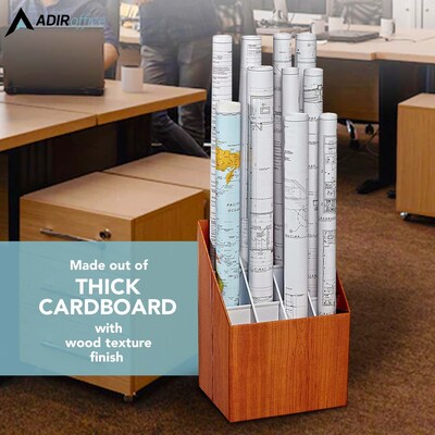 AdirOffice 12-Slot Roll File Box, Walnut, 22"H x 15"W x 12"D, Walnut, 2/Pack (627-2PK)