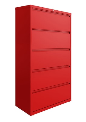Hirsh HL10000 Series 5-Drawer Lateral File Cabinet, Locking, Letter/Legal, Lava Red, 36 (24258)