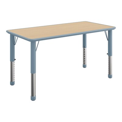 Flash Furniture Wren Rectangular Activity Table, 23.5 x 47.25, Height Adjustable, Natural Woodgrain/Dusty Blue