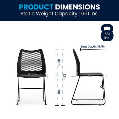Flash Furniture HERCULES Series Plastic Stack Chair with Air-Vent Back and Sled Base, Black (RUT498ABK)