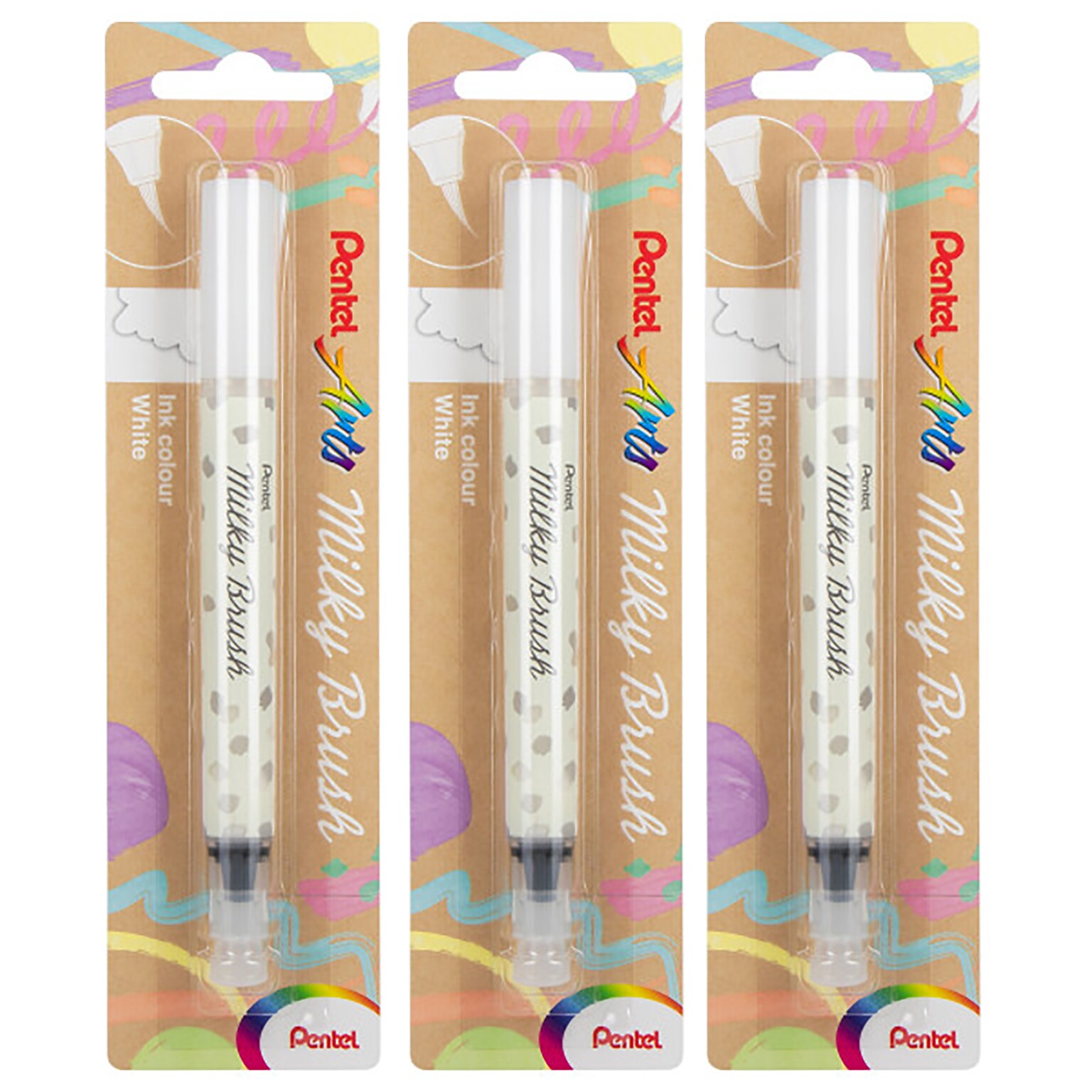 Pentel Milky Brush, White Ink, 3/Bundle (PTAXGFHBPPWX-3)