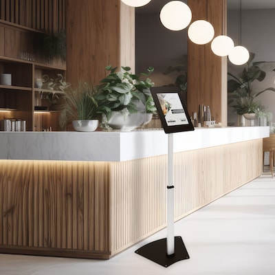 Mount-It! Adjustable Anti-Theft iPad Floor Stand, Matte Black/Silver (MI-3783_G10)