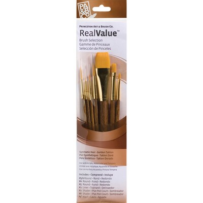 Princeton RealValue Short Handle Mixed Media Synthetic Taklon Variety Brush Set, 7/Set, 2 Sets/Bundl