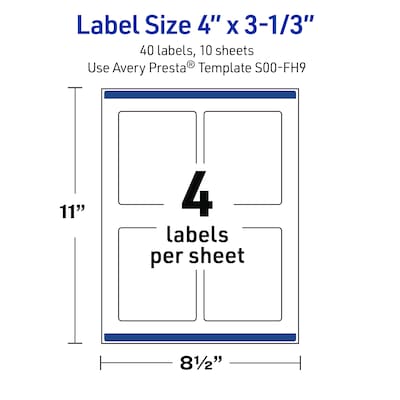 Avery Rectangle Multipurpose Labels, 4" x 3-1/3", White, 40/Pack (19479370531)