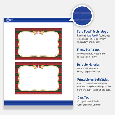 Avery Gold-Red-Green Plaid Matte Blank Card, White, 20/Pack (S00-FET)