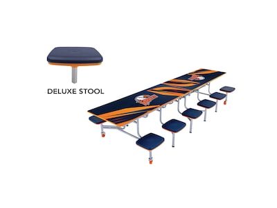 AmTab Rectangular Mobile Cafeteria Table w/ 12 Stools, 30" x 145", Assorted Colors (MST1212)