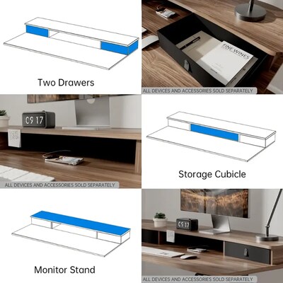 Huanuo 55"W Electric Rectangular Adjustable Standing Desk with Riser and Drawers, Walnut (HNESD101WN)