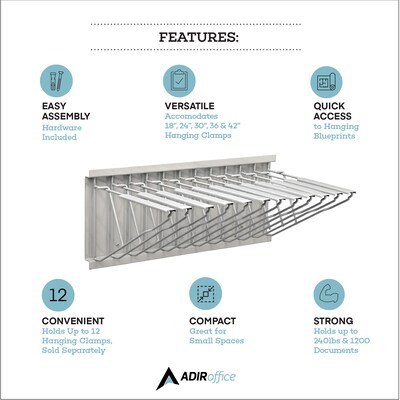 AdirOffice Steel Blueprint Large File Storage Pivot Wall Rack, Gray (617-KIT1)