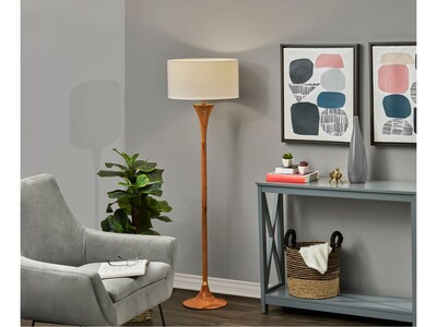Adesso Rebecca 60 Natural Rubberwood Floor Lamp with White Drum Shade 1601 12 Quill